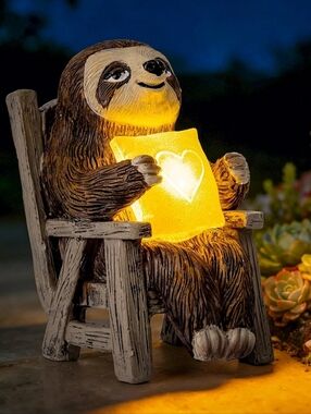 SOLAR SLOTH POWER GARDEN STATUE OUTDOOR INDOOR NIB